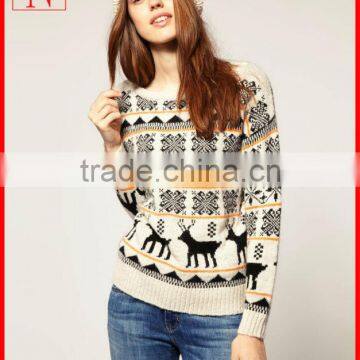 Jacquard knitting pattern women christmas jumper reindeer sweater