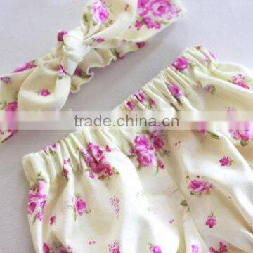 Light Yellow Floral Baby Bloomers Girl Fashionable Underwear Match Headband photo-2