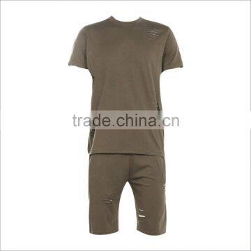 Guangzhou Custom Logo and Print Shorts And T Shirt Summer Broken Hole Tacksuit photo-3