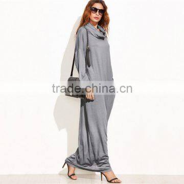 Cowl Neck Plus Size Women Clothing Long Sleeve Maxi Dress With Pockets Muslim Dress photo-4