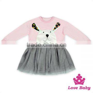 Baby Girl Winter Formal Dresses Cute Rabbit Long Sleeve Pink & Gray Tutu Dress photo-5
