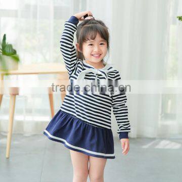 S60646B 2017New Autumn Girls Striped Dress Children Sailor Collar Korean Style Ruffles Dress Kids Navy Style Clothes photo-4