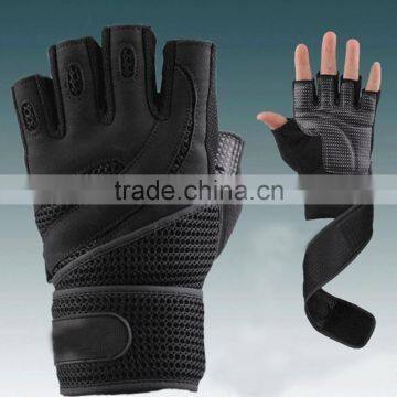 Black Mesh Finger Less Gloves With Padded Palm ,Cycling Gloves photo-2