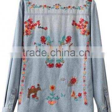 Runwaylover EY2348B New Design 2017 Ladies Fashion Embroidery Denim Blouse photo-2