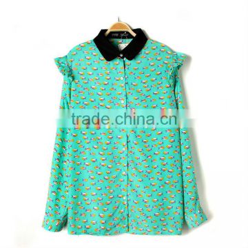 womens long sleeve high quality printed chiffon shirt