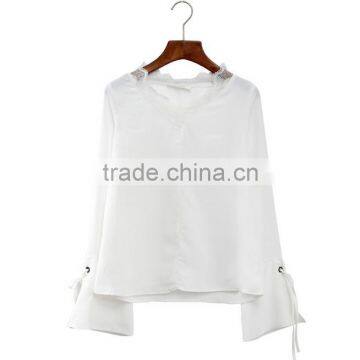 2017 New Arrivals White Speaker Long Sleeves Design Chiffon Shirts for Women photo-4