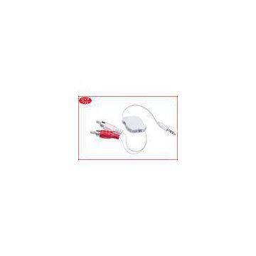 White 3.5mm to Double RCA Audio Retractable Cable flat PU cord