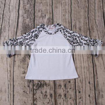 Autumn latest wholesale gray with white and have many icing ruffles raglan T-shirts online shopping hong kong