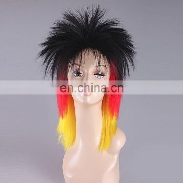 Yellow red and black fan synthetic wig for football fans FW2144