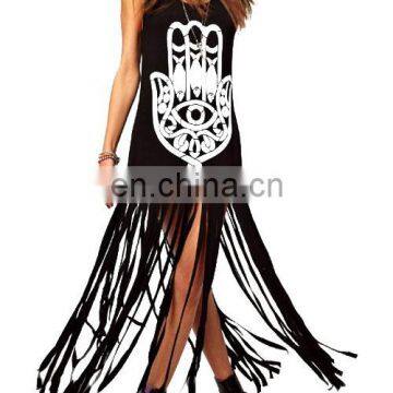 CHEFON Tassels Hand & Floral Print sexy casual dresses