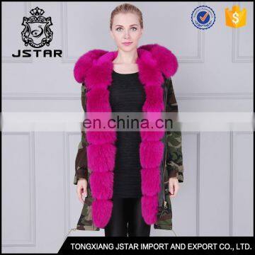 Unique design womens fur parka jacket with fur hood