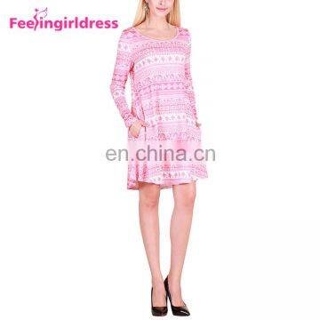 Wholesale Women Pink Knee Length Long Sleeve Christmas Party Formal Evening Dress photo-4