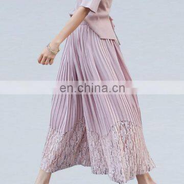 2017 Fashion Modern Plus Size Pants Women Elastic Waist Pants Pleated Pants Loose Style With Lace for Women photo-4
