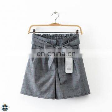 T-WS009 Bowknot Latest Design Woman Cotton Check Short