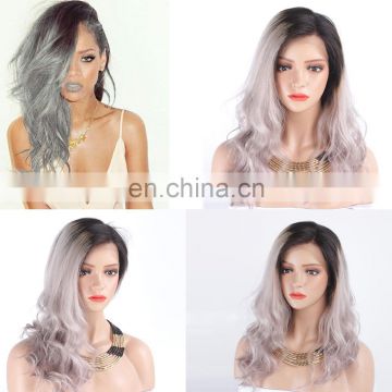 2016 New Fashion Brazilian Ombre Grey Human Hair Lace Front Wig with Dark Roots human hair grey lace front wig