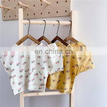 Baby Girls Summer Clothing Sets Cherry Printed Tops Shorts 2pcs Toddlers Kids Cute Outfits Cotton Linen Suits