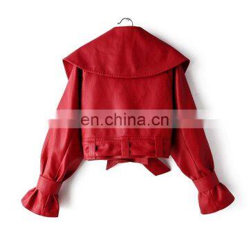 TWOTWINSTYLE Women's Jacket PU Leather Bow Long Sleeve Thick Short Females Coat 2020 photo-5