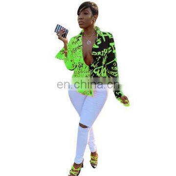 2020 New Design Women's Clothing Loose Graffiti Pri-nted Casual Shirts Irregular Button Blouses Ladies Tops photo-3
