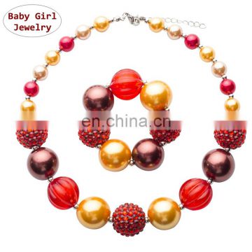 Baby Girl necklace bracelet Set Candy Red Kids Beauty bubble beads Charms Necklace holiday Gift