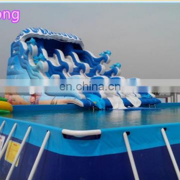 commercial grade rectangular metal frame swimming pool with inflatable water slides, inflatable deep swimming pool