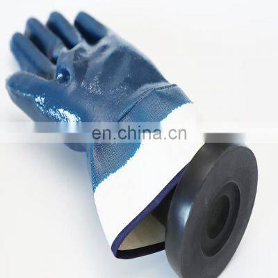 Oil And Gas Resistant Safety Cuff Heavy Duty Blue Nitrile Coated Cotton Jersey Shell Gloves