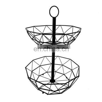 Nordic Home Kitchen Storage Organization Wire Mesh Food Holder Bowl Stand Hanging Fruit 2 Tier Metal Basket photo-4