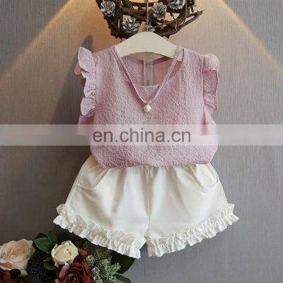 Girls Clothing Sets Summer Children Clothing Wear Pearl Chiffon T-Shirts + Shorts Sets Kids Clothes For Girl