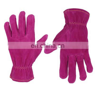 HANDLANDY Premium Split Cowhide Yard Work Safety Landscape Gloves Pink Gardening Gloves Ladies For Gardener