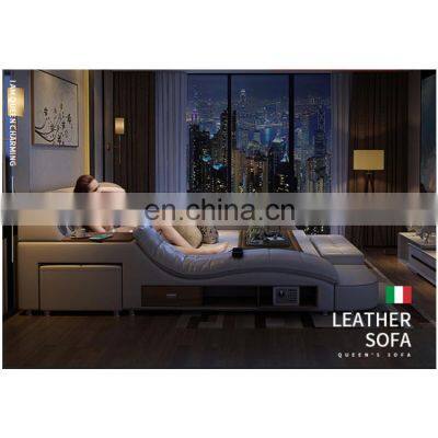 Electric massage top grain leather bed room furniture beds