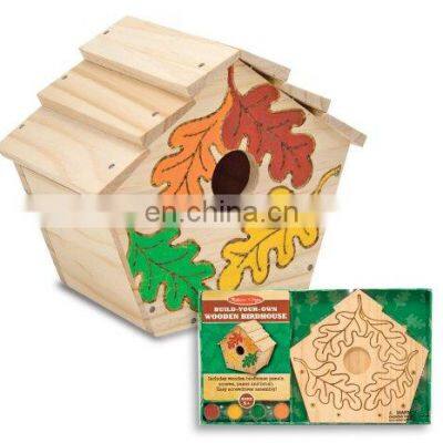 Simple and Useful Artificial Raw Dry Wood Bird House With Paints and Brush,hand-made Novelty Cottage Bird Nest Wood Package Box photo-2