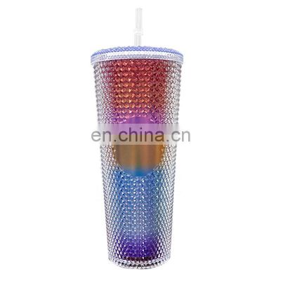 Hot SellingMulti Color Double Wall Studded Matte Plastic Tumblers Cup Studded Coffee Tumbler Cups with Lid