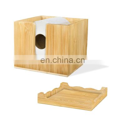 Natural Bamboo Free-Standing Toilet Paper Holder with Shelf Tray Bathroom Tissue Holder Organizer Box for Toilet Paper Storage