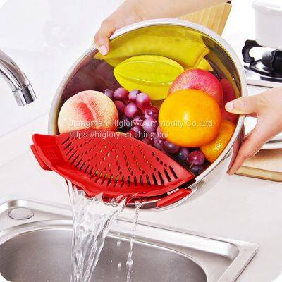 Pot Pan Bowl Funnel Oil Creative Washing Colander Clip-on Strainer for Draining Liquid Silicone Stainless Steel Food Washing