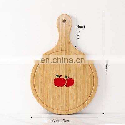 Wholesale multifunctional kitchen bamboo bulk natural wood fiber round bread pizza chopping cutting board with handle set