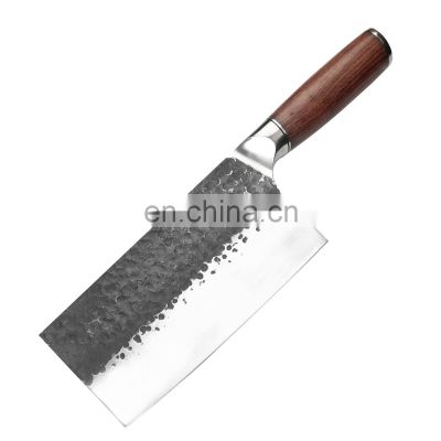 8 Inch Chinese Style  Forged  hammered stainless steel Kitchen Meat Cleaver Chopping Knife with  wood Handle slicing knife