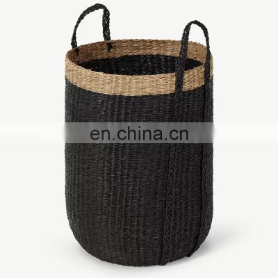 Black Seagrass Laundry Basket With Carring Handle Customized Color Hot deals Hamper Storage Basket Wholesale