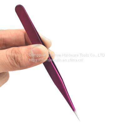 Stainless Steel Macaron Purple Hand Account Tool Tweezers Graft Eyelashes Multifunctional Bird's Nest Straight Elbow Diy Cute Sticker Straight Head photo-2