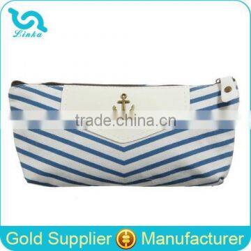 Marine Style Navy Blue Stripe Canvas Zipper Gift Pencil Bag