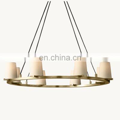 Modern Minimalist Brass Pauillac Fabric Shade Round Chandelier  Hanging Living Room Hotel Restaurant  Lighting Home Decor