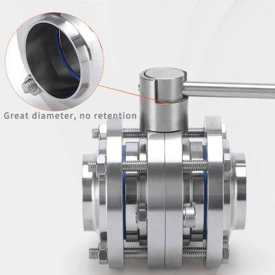 Food Grade Sanitary Stainless Steel 304/316 Butterfly Valve Three-Piece Butt Welding Design for Water Applications photo-3