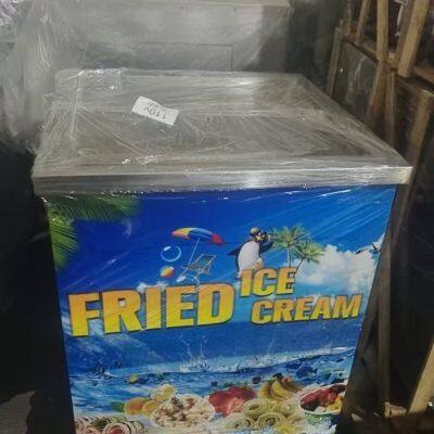 Commercial Fried Ice Cream Roll Machine with Single Square Pan and Double Pan and material barrows