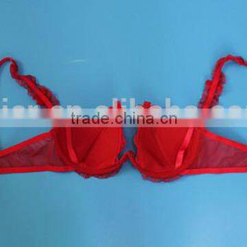 Hot Sexy Triangle Bright Red Flower Lace Bra With Wedding Hall photo-5