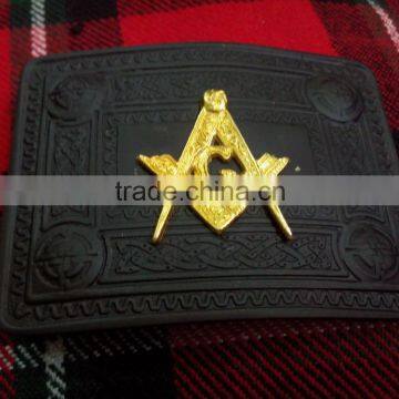 Masonic Design Kilt Belt Buckle In Black Finished With Gold Masonic Badge Made Of Brass Material