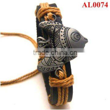 Minority Jewelry, Tibetan Wristband, Alloy genuine leather bracelet with a flying fish in wax cord AL0074