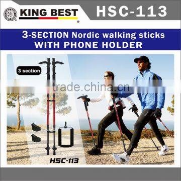 KING BEST new and hot product carbon trekking pole 3-SECTION Contain PHONE HOLDER mountaineering stick