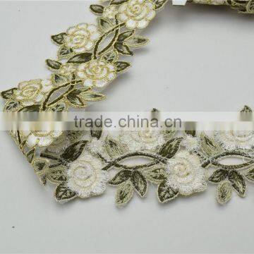 5yards High Quality Metallic Rayon Embroidery Flowers Lace Trim for Bridal 7cm photo-2