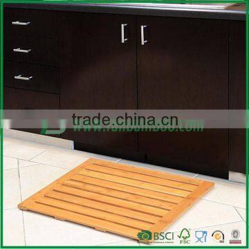 bath bamboo wood floor and shower mat