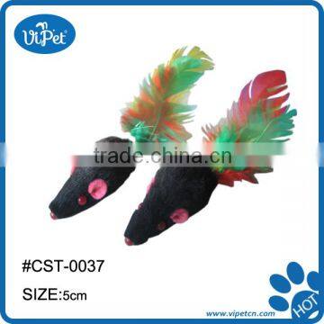 Black mouse with colourful feather tail / cat toy