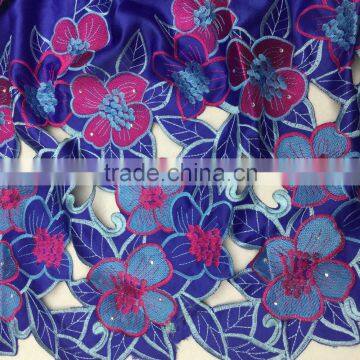 Guangdong Supplier Big Flowers Pattern Geroge Korea Silk Lace Fabrics With Stones photo-2