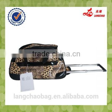 New Products Hot Sale Leopard Print PU Material Real PushTrolley Duffle Bag